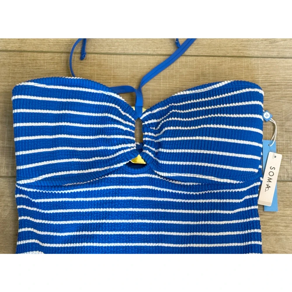 BLEU ROD BEATTIE AZUR PARK BLUE WHITE PUCKER UP BANDEAU ONE PIECE SWIMSUIT 12